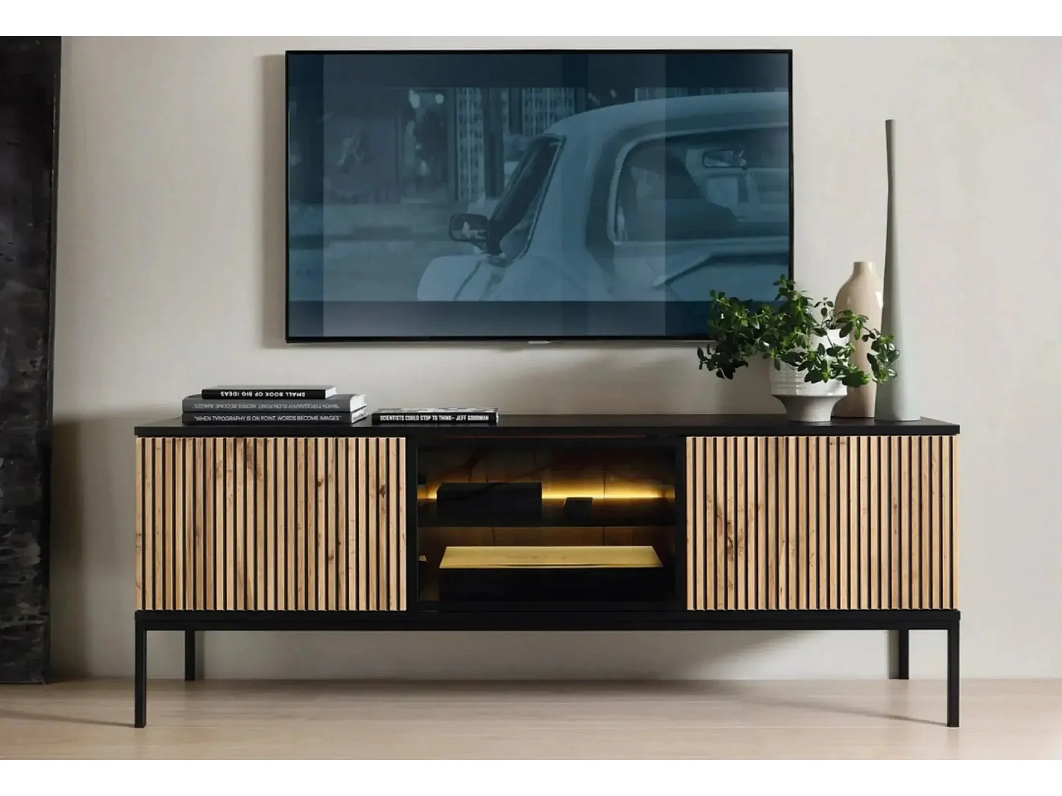 EMMY - Meuble TV 2 portes 150cm - Blanc