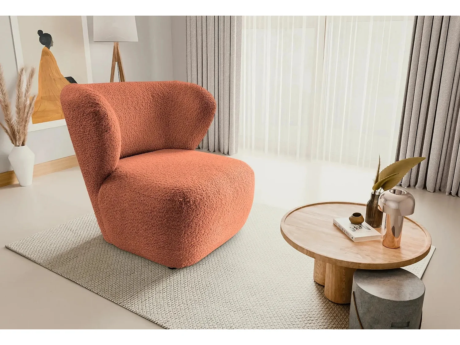 CAPRI - Fauteuil tissu bouclette - Terracotta
