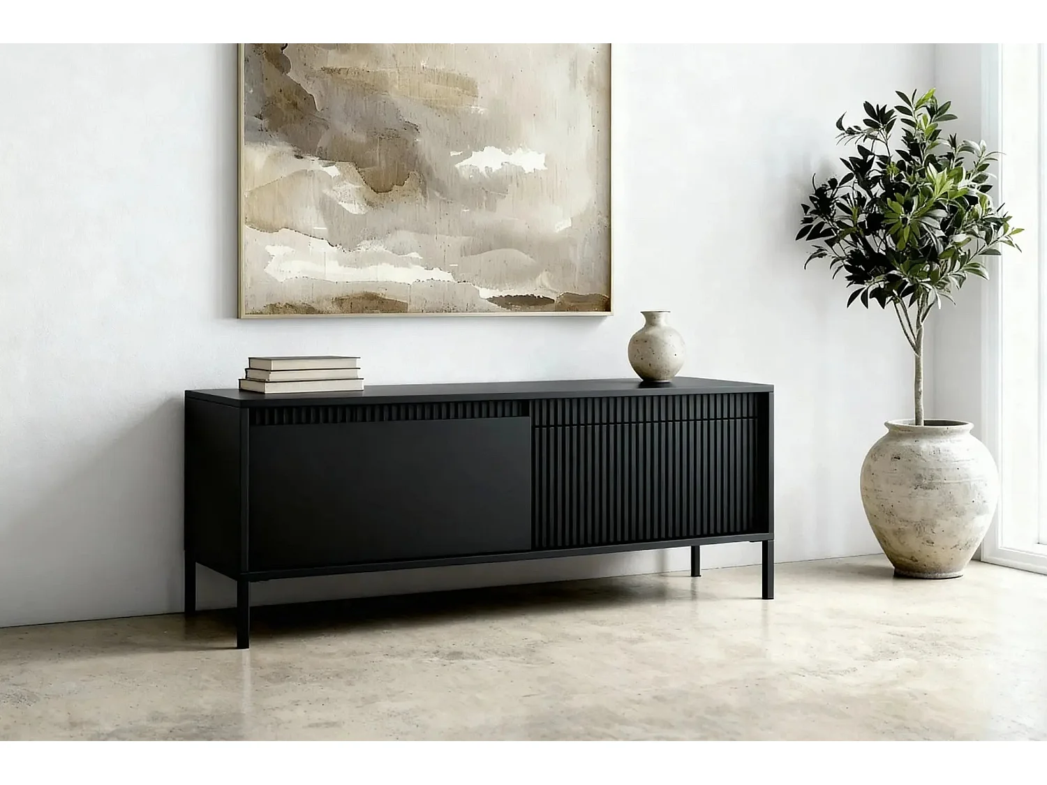 ALINA - Meuble TV 153cm pieds en métal - Noir