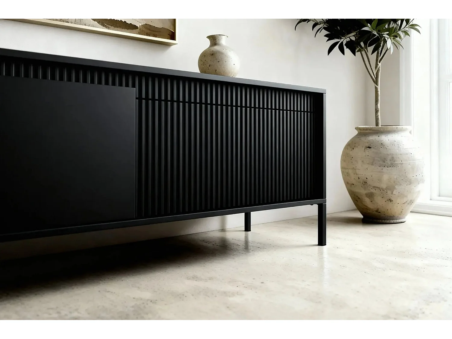 ALINA - Meuble TV 153cm pieds en métal - Noir