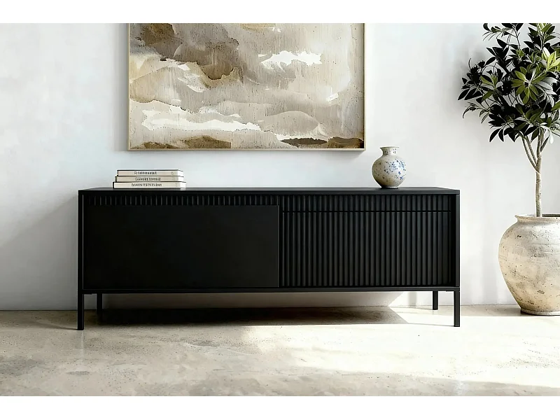 ALINA - Meuble TV 153cm pieds en métal - Noir