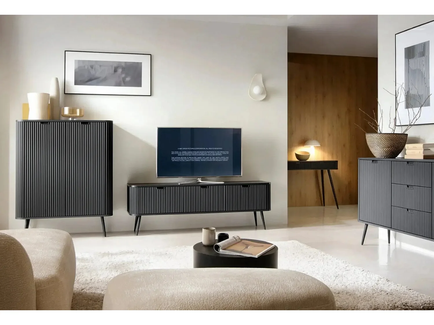 DIANA - Meuble TV 3 portes 170cm - Noir