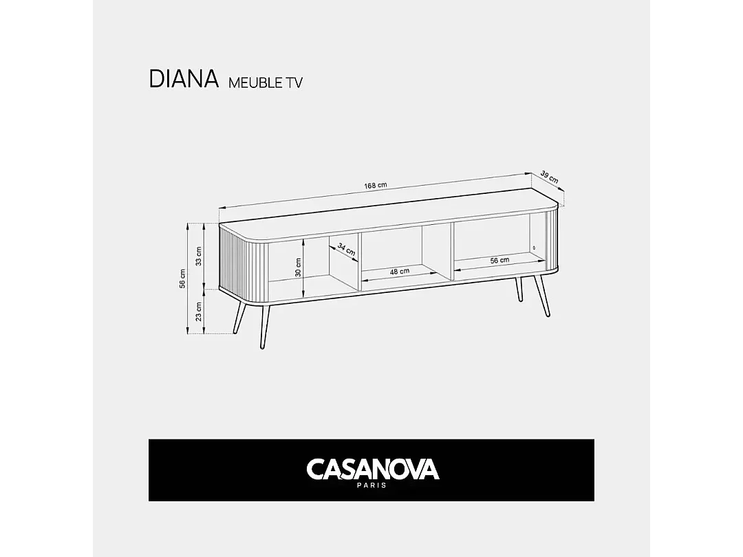 DIANA - Meuble TV 3 portes 170cm - Noir