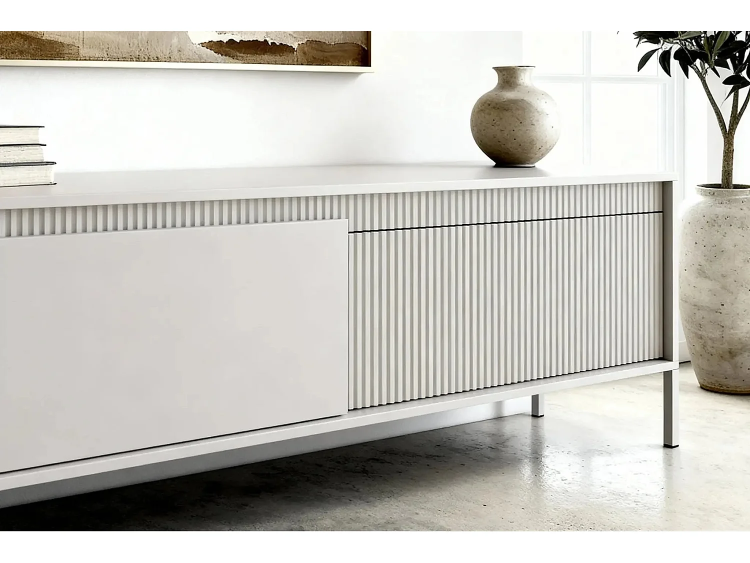 ALINA - Meuble TV 187cm pieds en métal - Beige