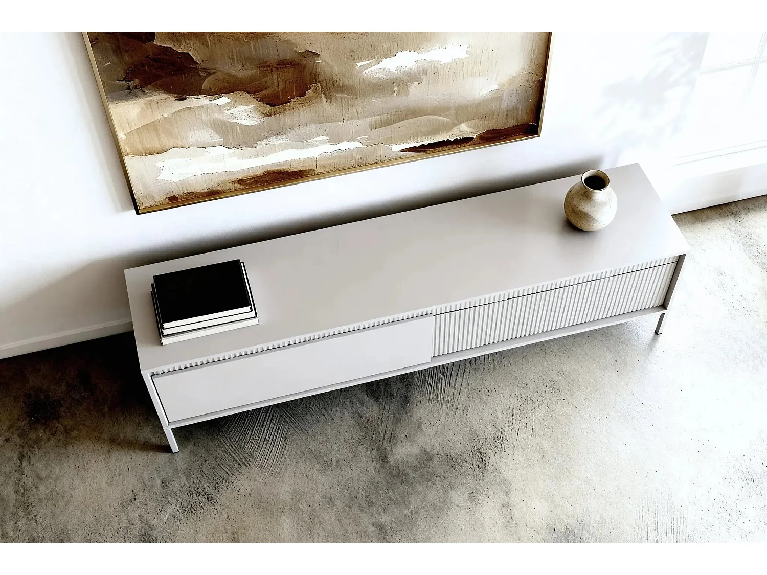 ALINA - Meuble TV 187cm pieds en métal - Beige