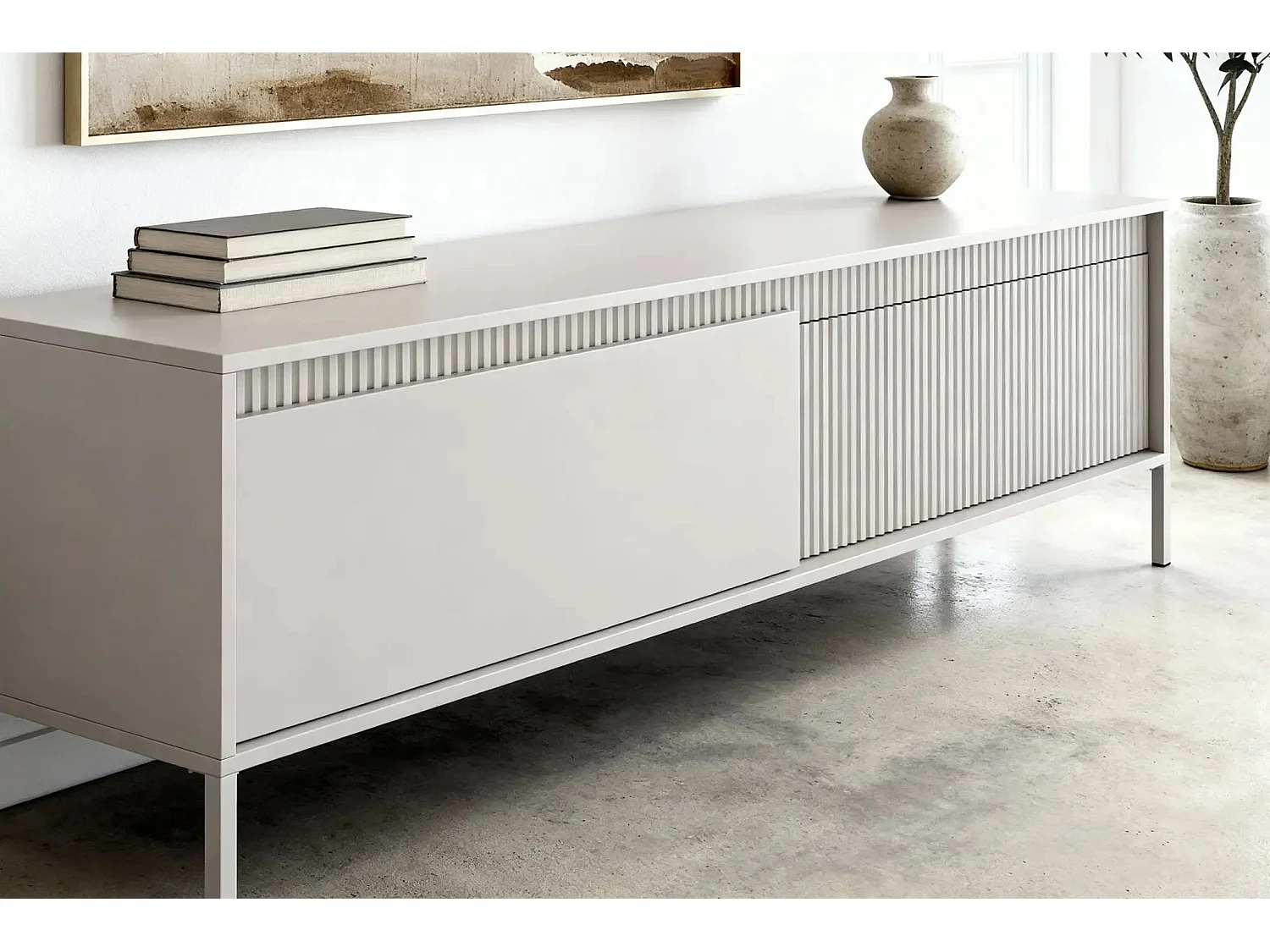 ALINA - Meuble TV 187cm pieds en métal - Beige