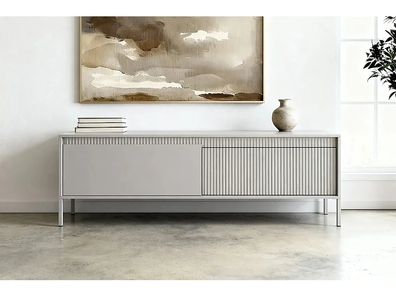 ALINA - Meuble TV 187cm pieds en métal - Beige