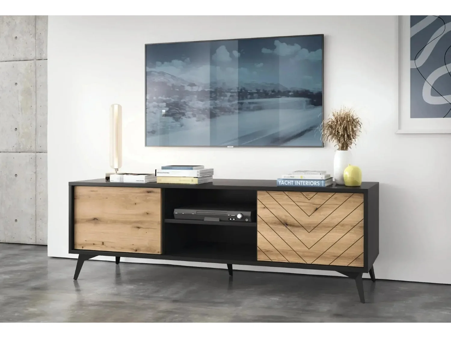 ALICE - Meuble TV en bois 150cm - Marron et noir