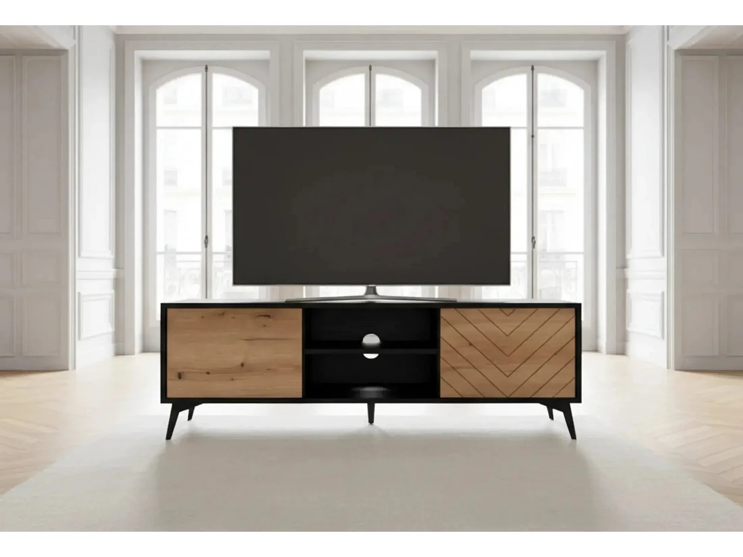 ALICE - Meuble TV en bois 150cm - Marron et noir