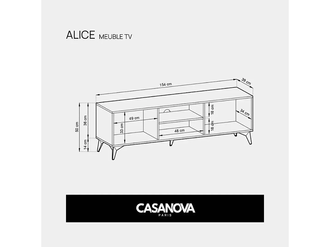 ALICE - Meuble TV en bois 150cm - Marron et noir