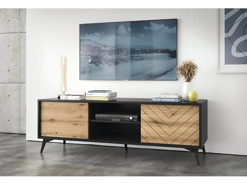 ALICE - Meuble TV en bois 150cm - Marron et noir