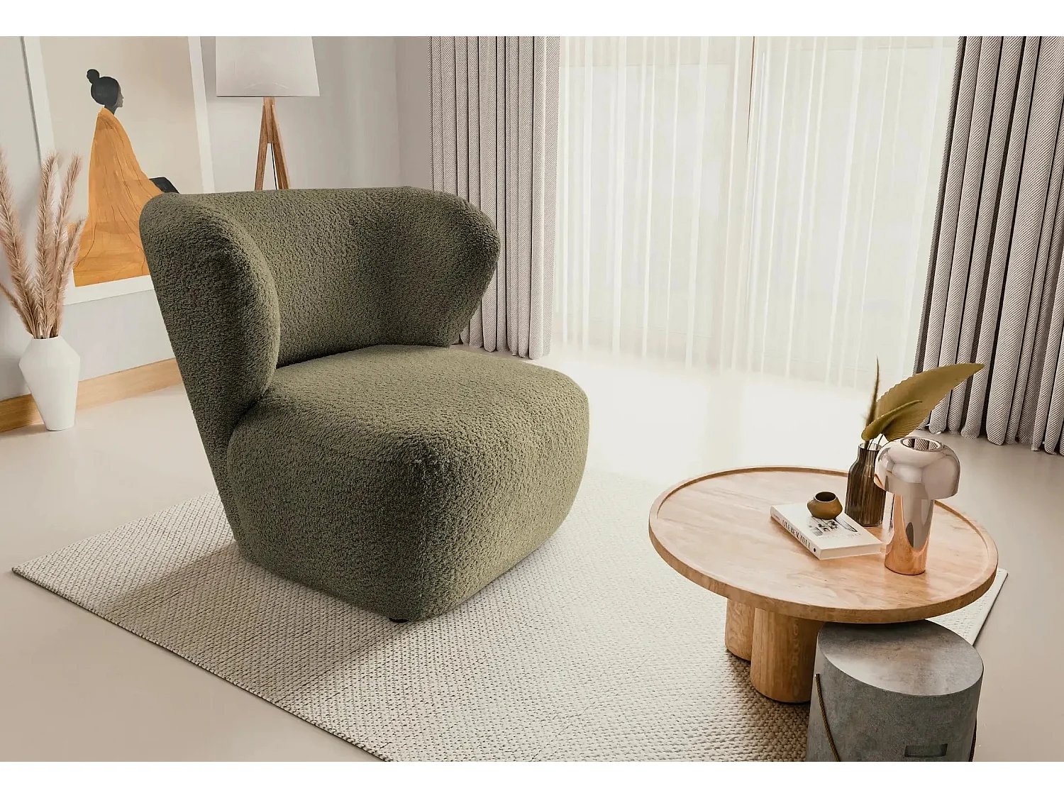 CAPRI - Fauteuil tissu bouclette - Vert