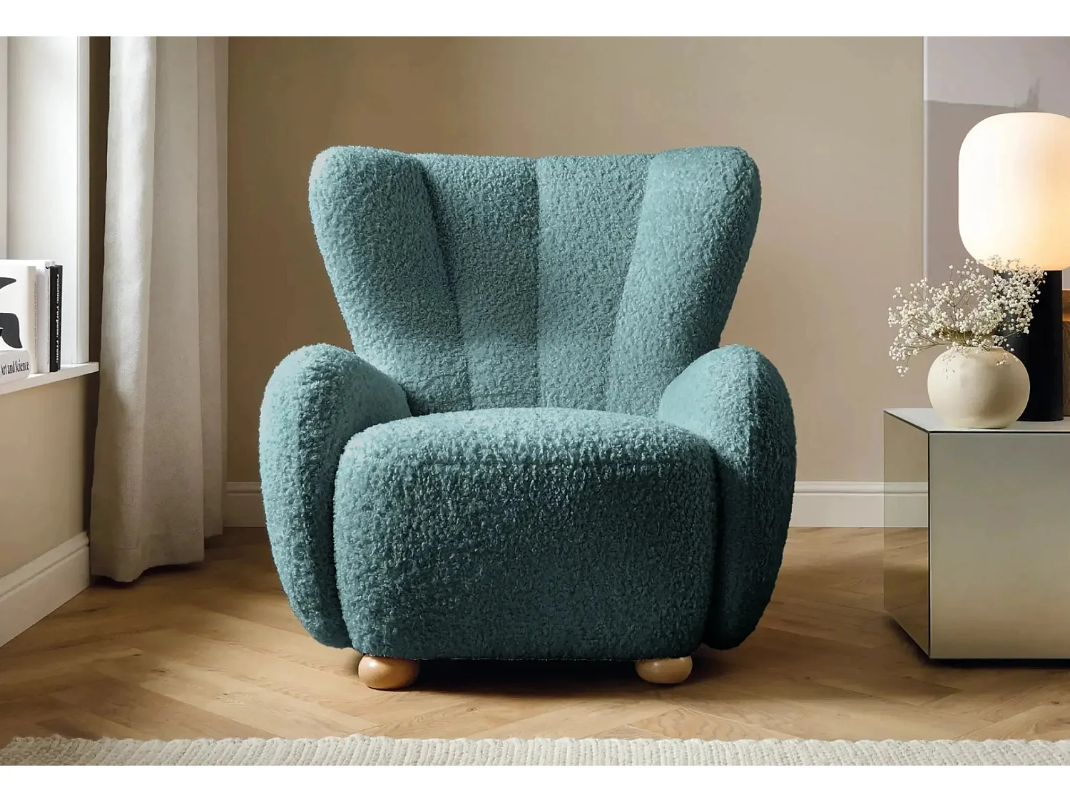 LILI - Fauteuil tissu bouclette - Bleu