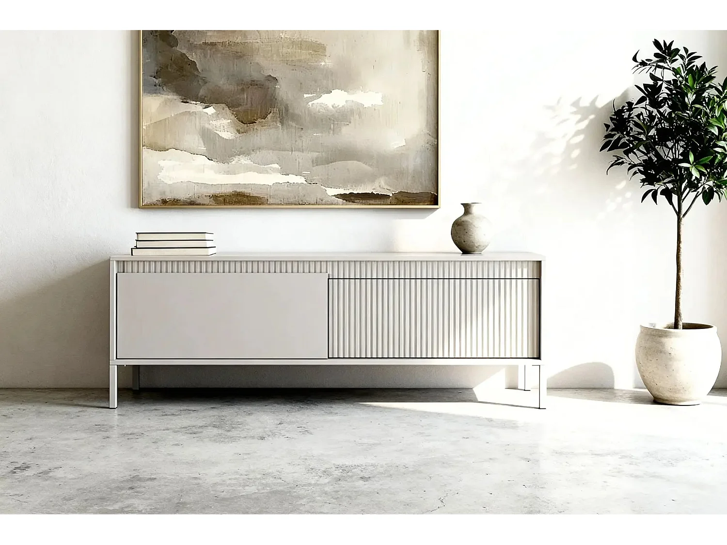 ALINA - Meuble TV 153cm pieds en métal - Beige