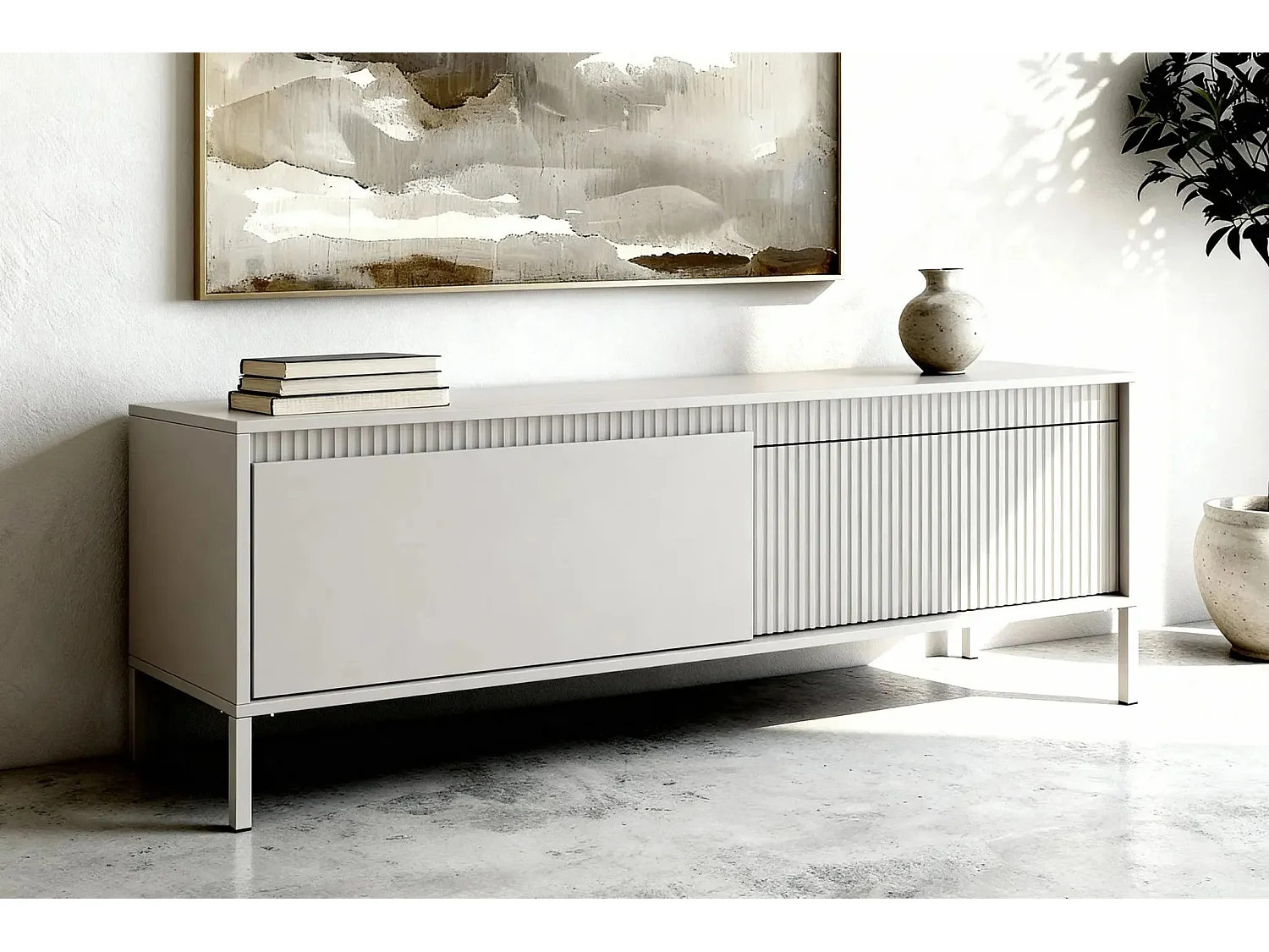 ALINA - Meuble TV 153cm pieds en métal - Beige