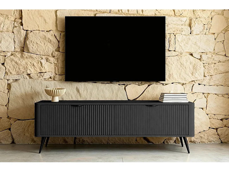 JOUDY MINI - Mini meuble TV 163cm effet rainuré - Noir