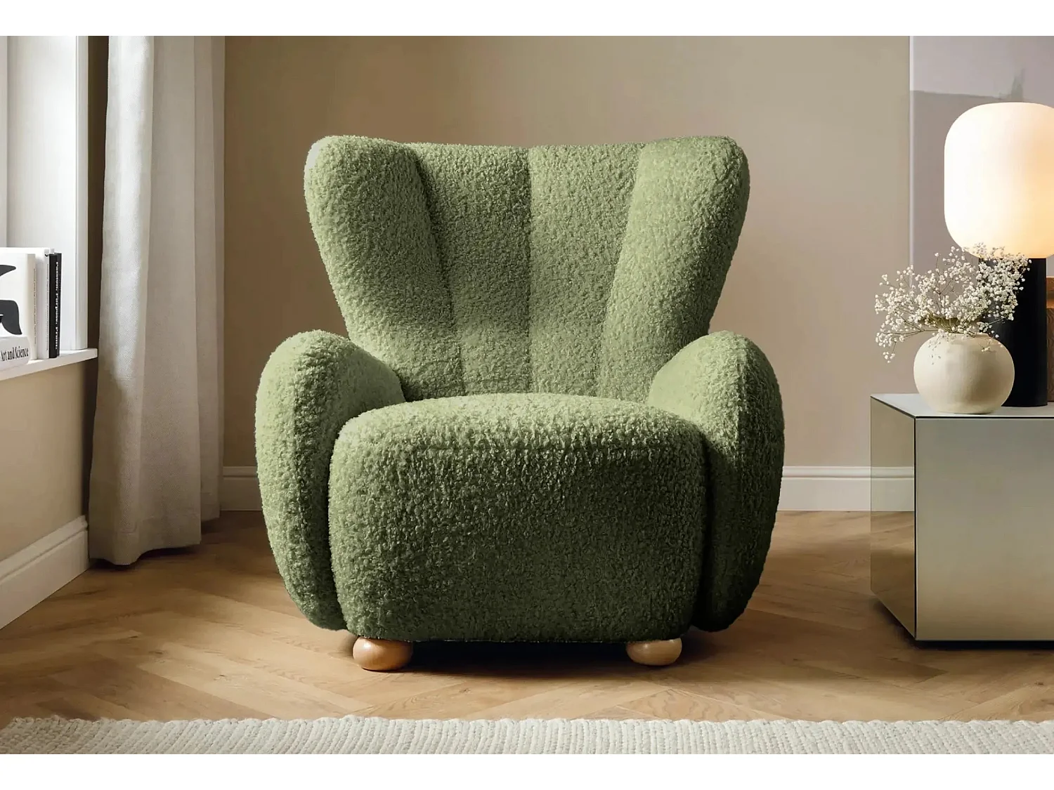 LILI - Fauteuil tissu bouclette - Vert