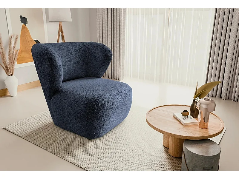CAPRI - Fauteuil tissu bouclette - Bleu