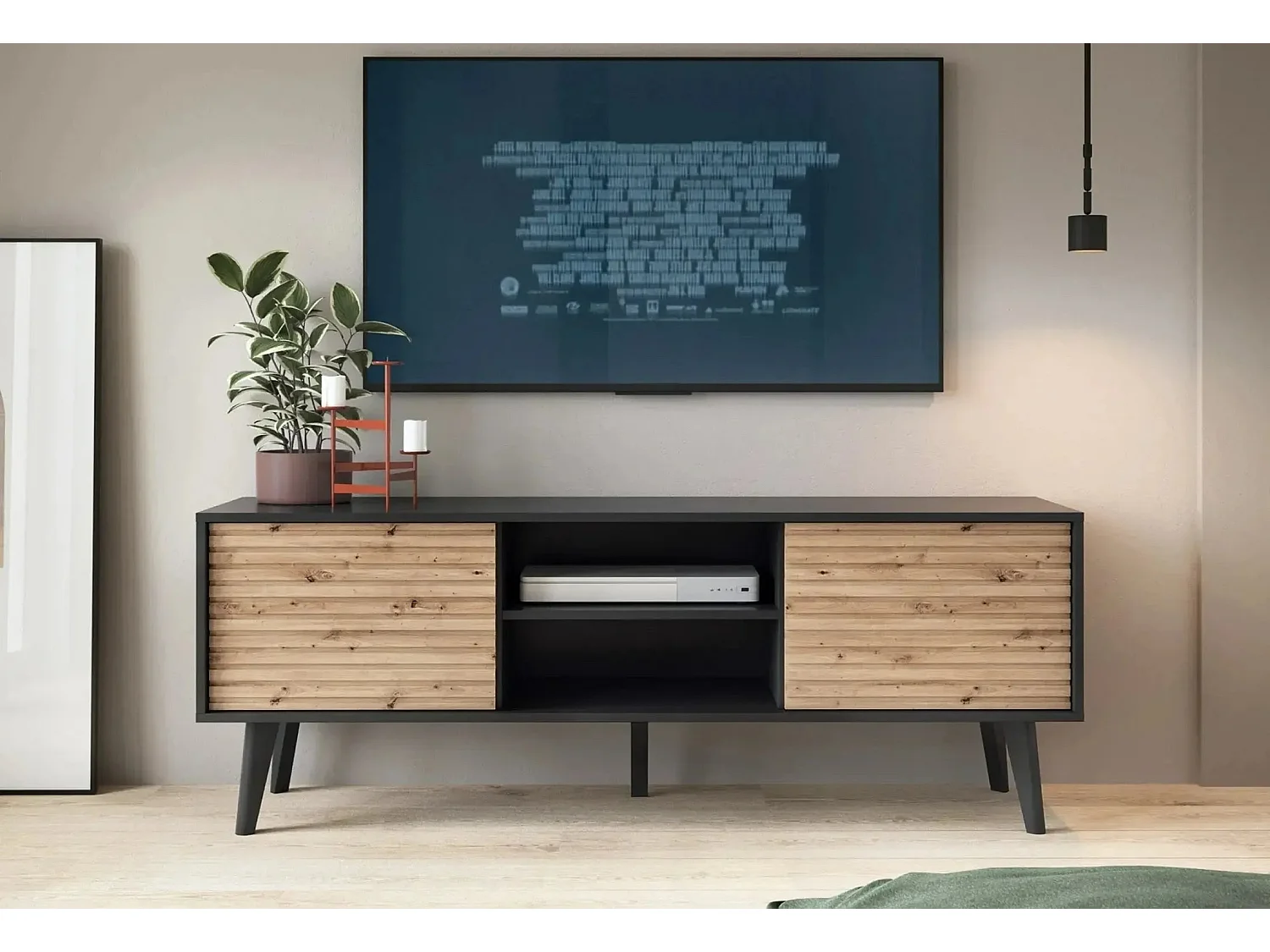 COME - Meuble TV 2 portes 150cm - Marron et noir