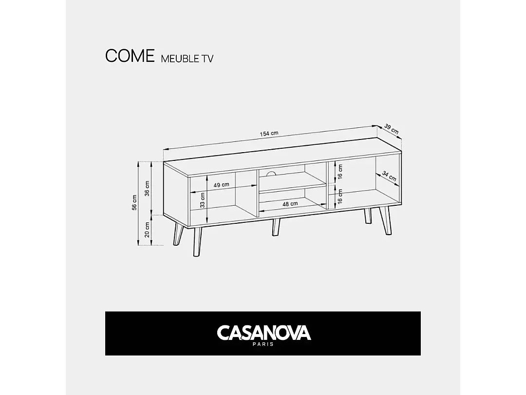 COME - Meuble TV 2 portes 150cm - Marron et noir