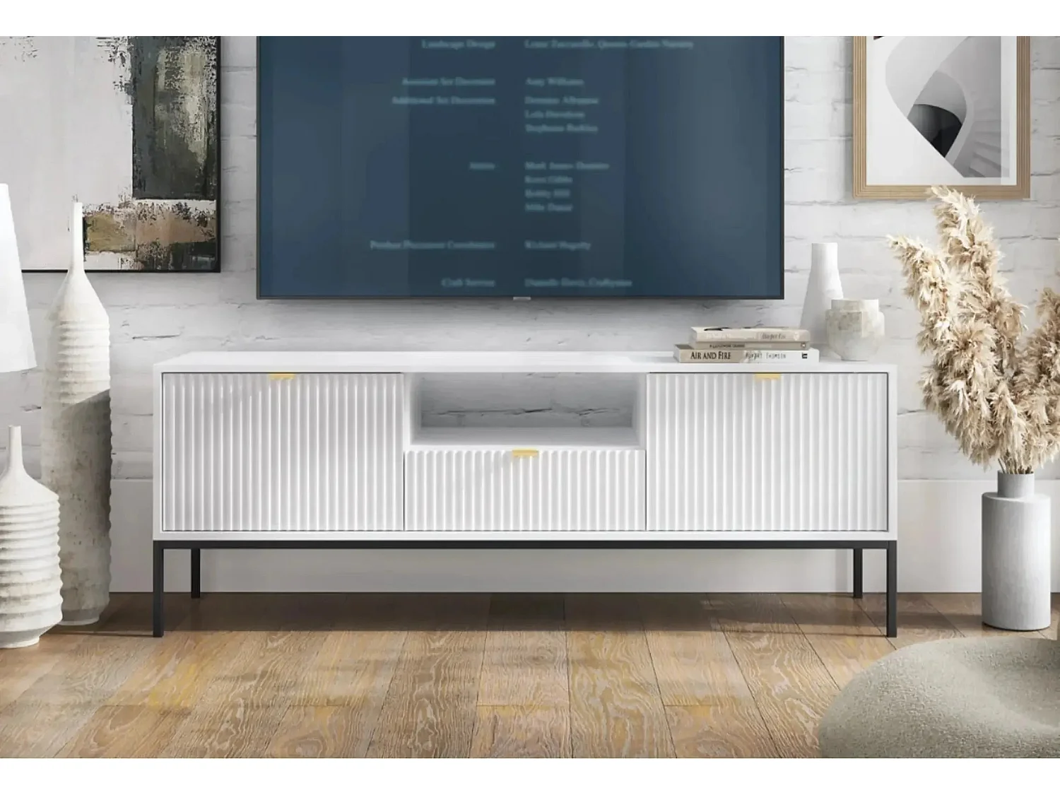 CHARLES - Meuble TV 2 portes 150cm - Blanc
