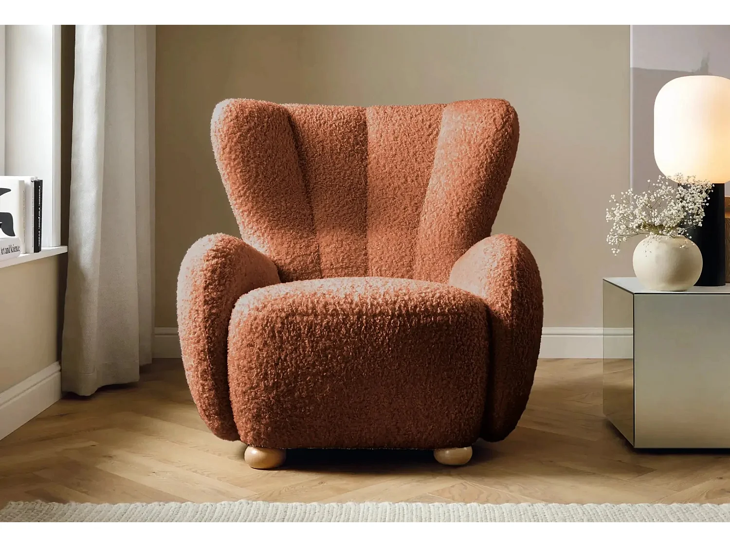 LILI - Fauteuil tissu bouclette - Terracotta