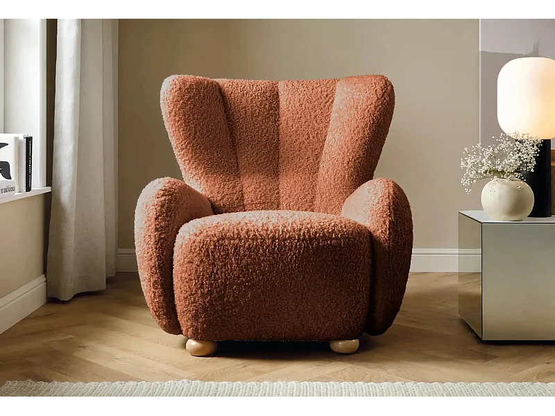 LILI - Fauteuil tissu bouclette - Terracotta