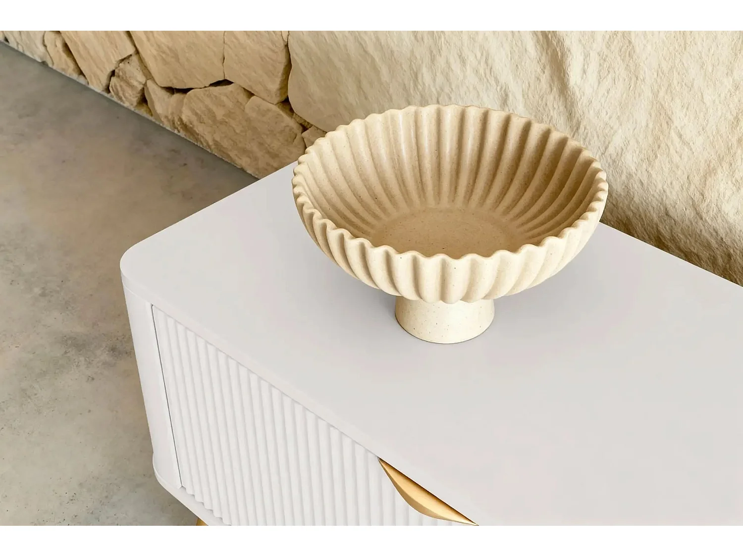 JOUDY - Meuble TV 200cm effet rainuré - Beige