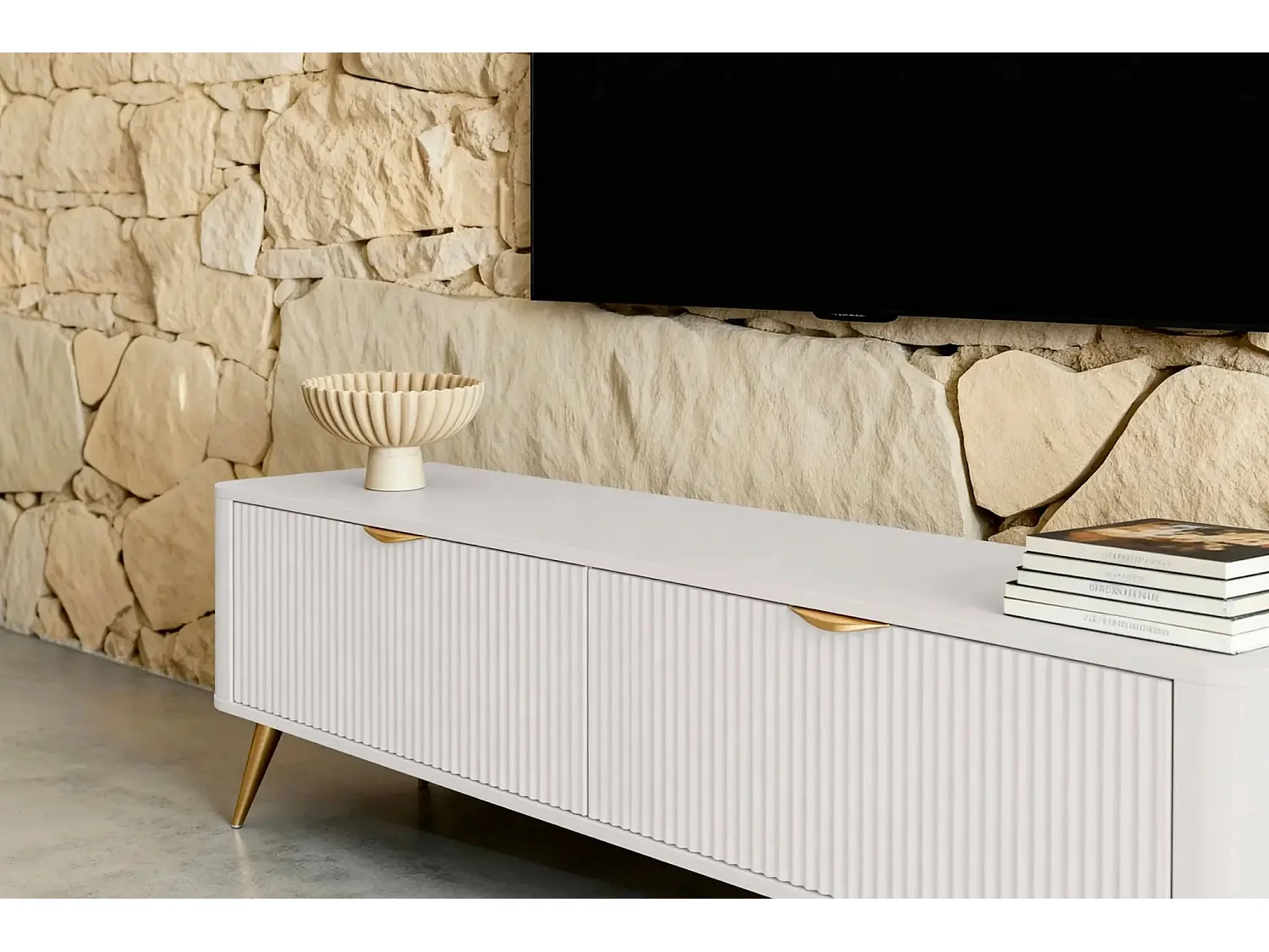 JOUDY MINI - Mini meuble TV 163cm effet rainuré - Beige
