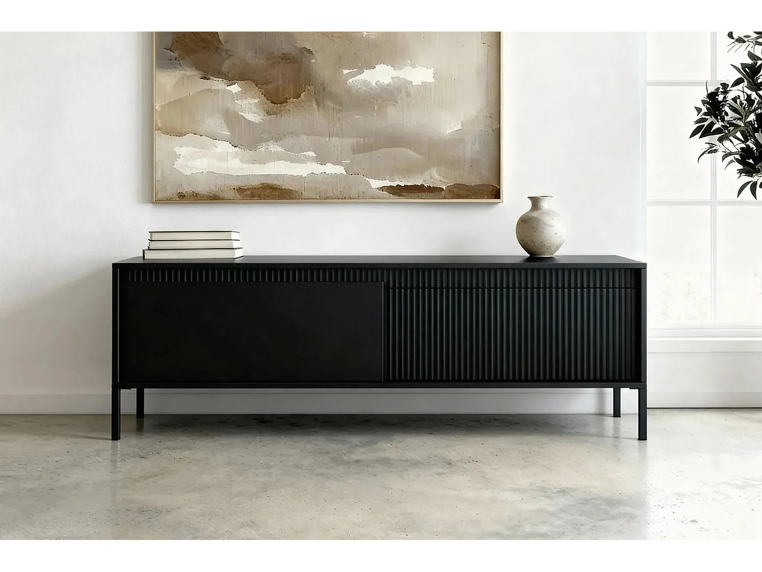 ALINA - Meuble TV 187cm pieds en métal - Noir