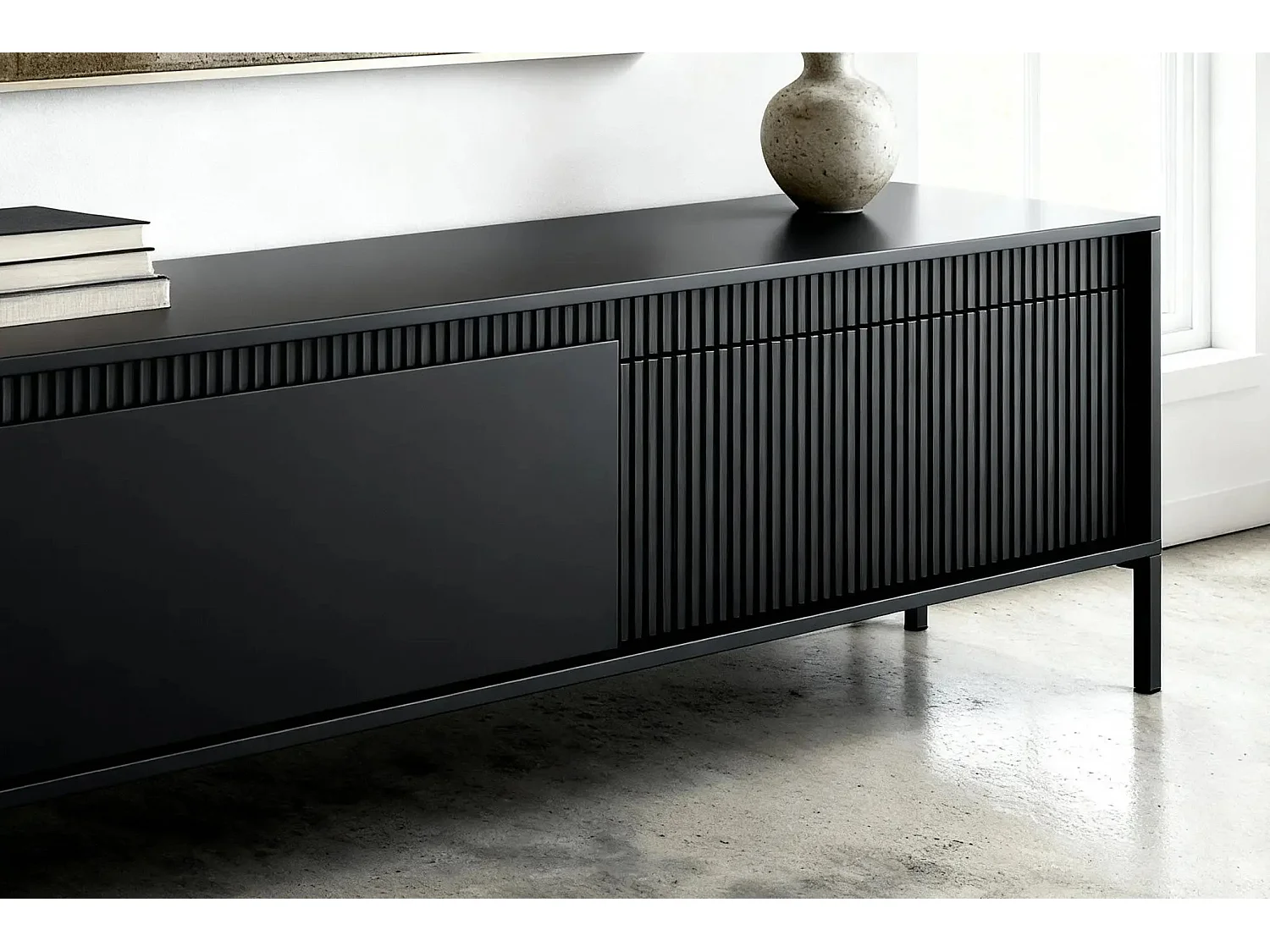 ALINA - Meuble TV 187cm pieds en métal - Noir