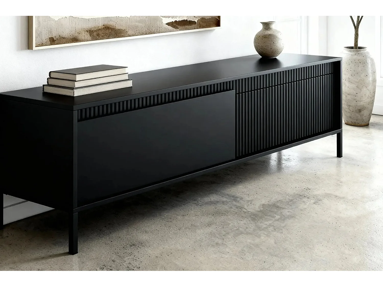 ALINA - Meuble TV 187cm pieds en métal - Noir