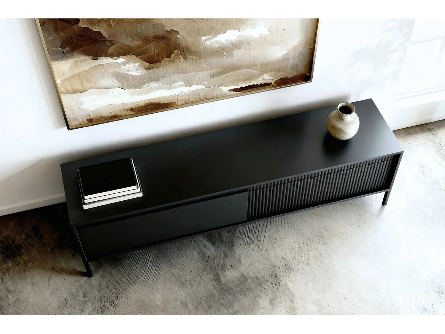ALINA - Meuble TV 187cm pieds en métal - Noir