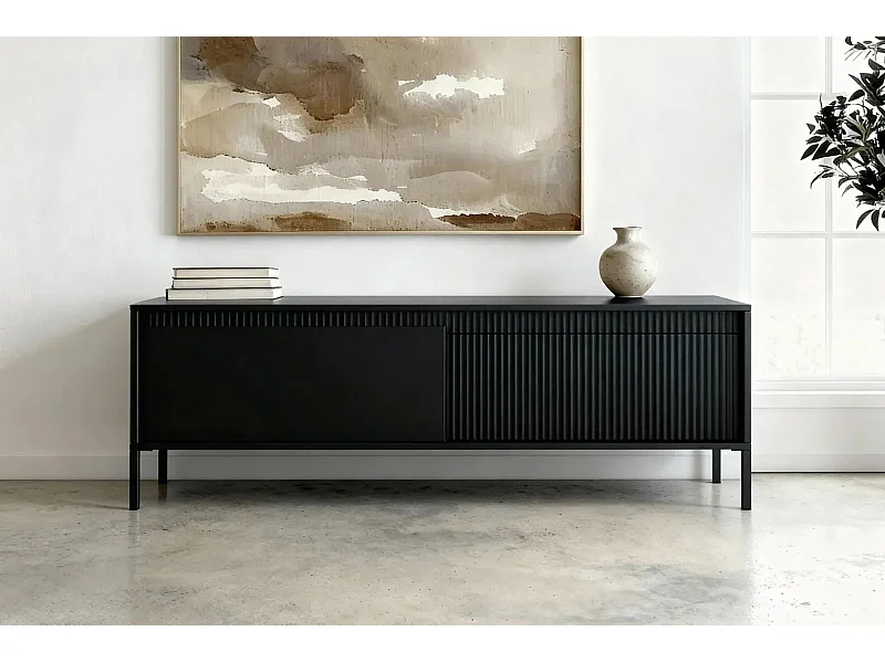 ALINA - Meuble TV 187cm pieds en métal - Noir