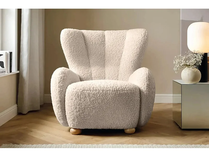 LILI - Fauteuil tissu bouclette - Beige