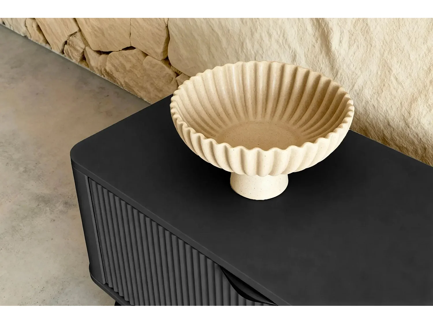 JOUDY - Meuble TV 200cm effet rainuré - Noir