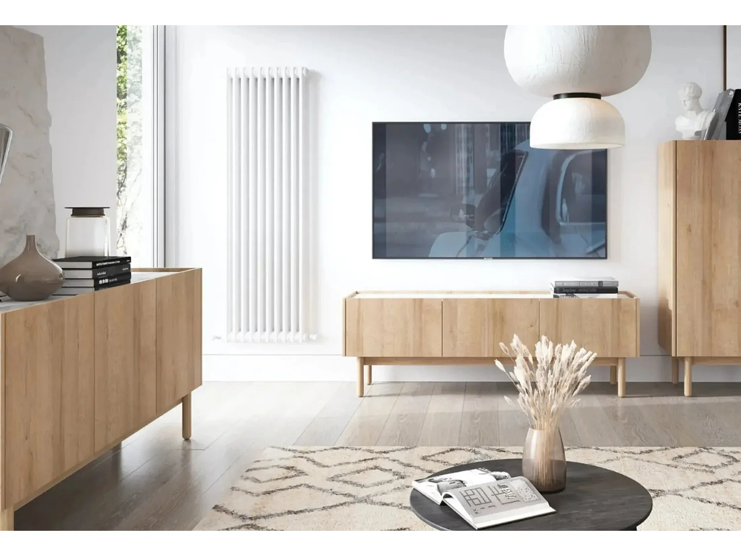 GABIN - Meuble TV 3 portes 140cm - Beige