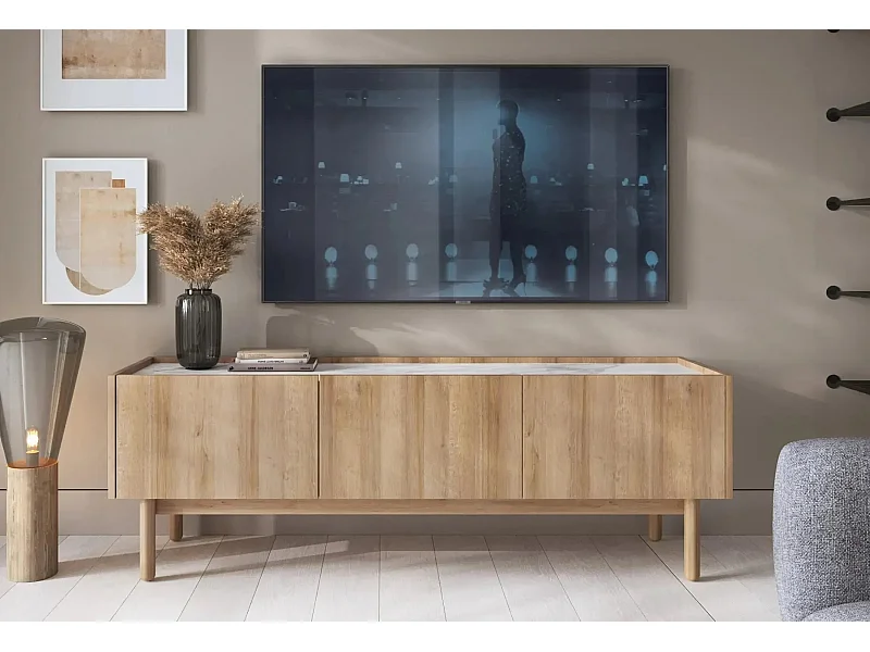 GABIN - Meuble TV 3 portes 140cm - Beige