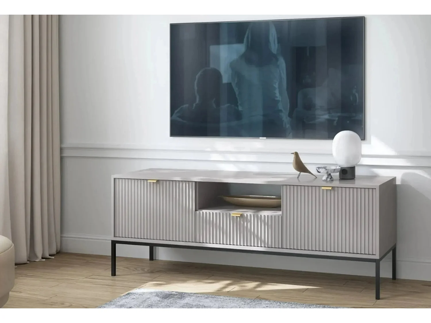 CHARLES - Meuble TV 2 portes 150cm - Gris clair