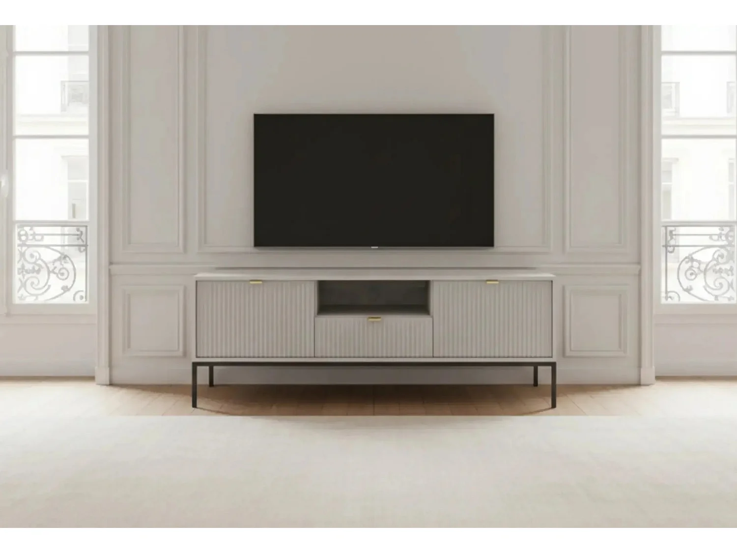 CHARLES - Meuble TV 2 portes 150cm - Gris clair
