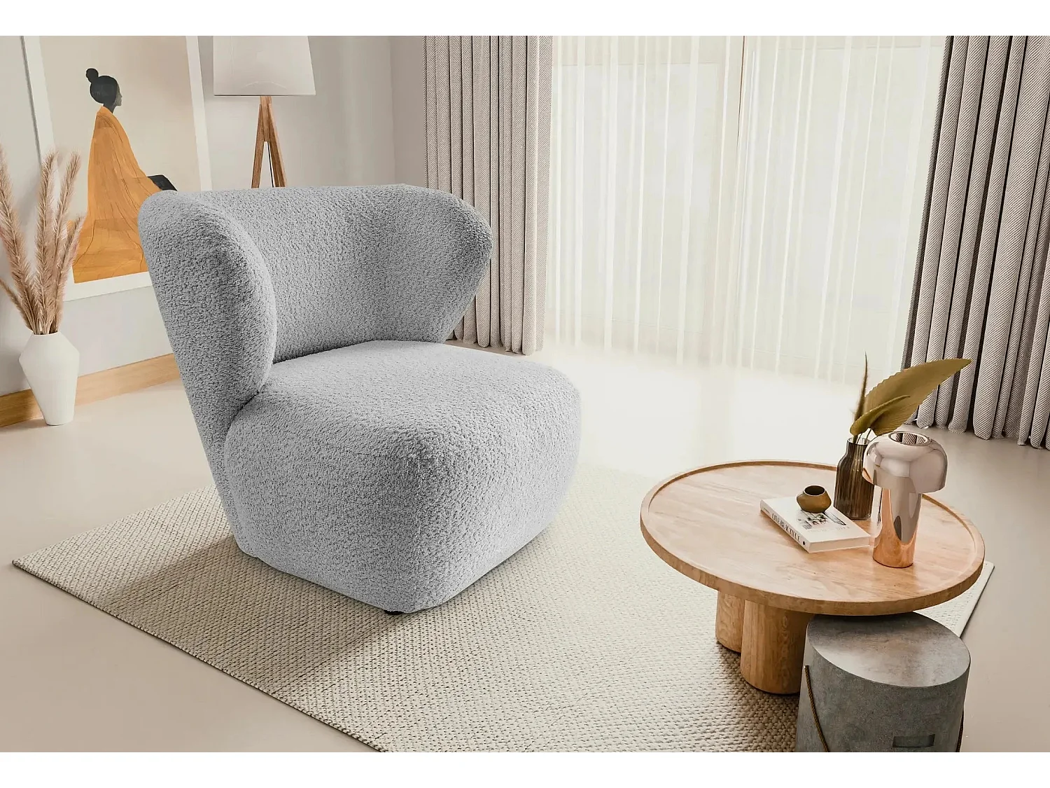 CAPRI - Fauteuil tissu bouclette - Gris clair