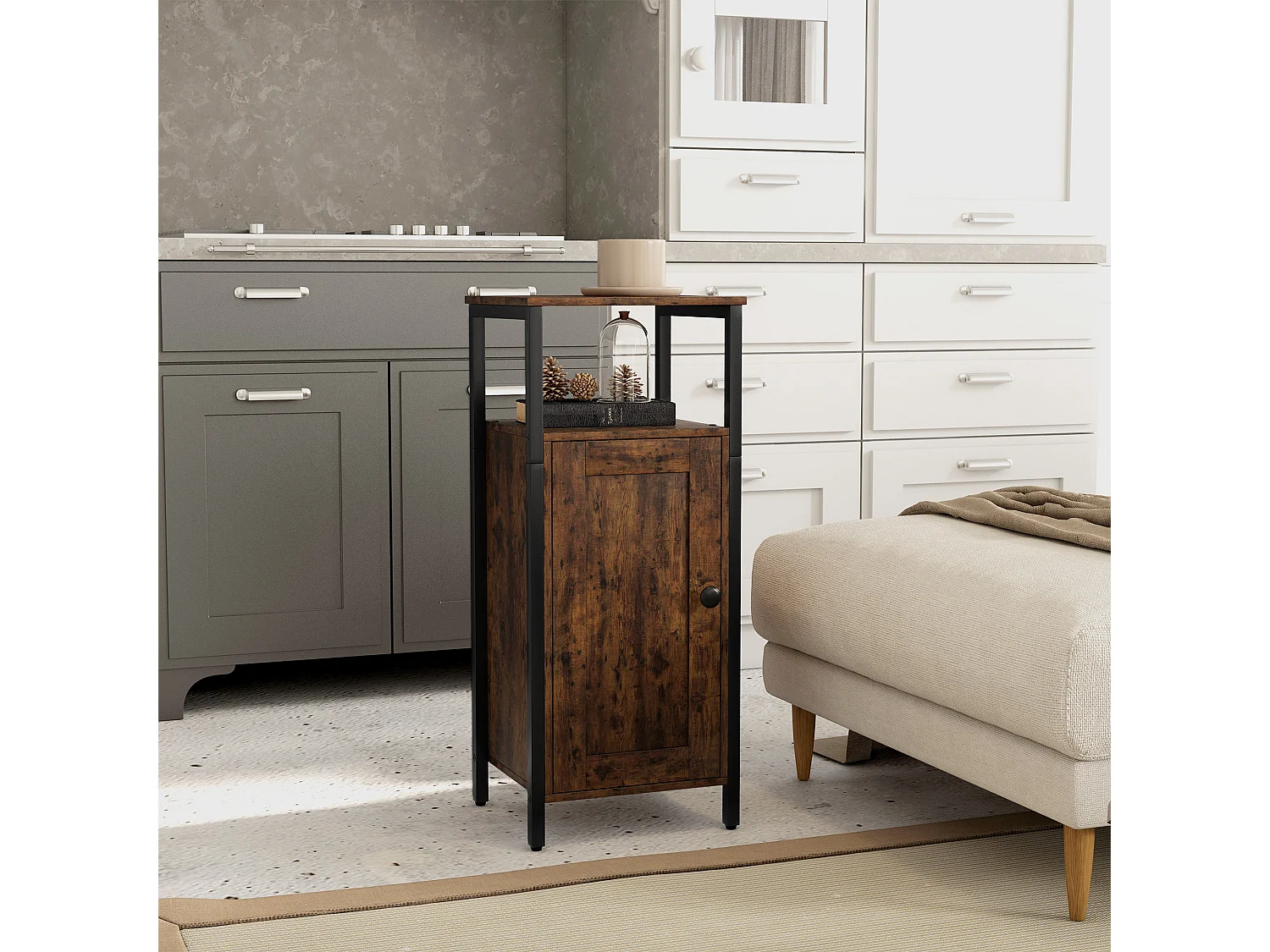 EasyComfort Comodino Industriale con 2 Ripiani e Scaffale Interno Regolabile, in Legno e Acciaio, 34x30x80 cm, Marrone