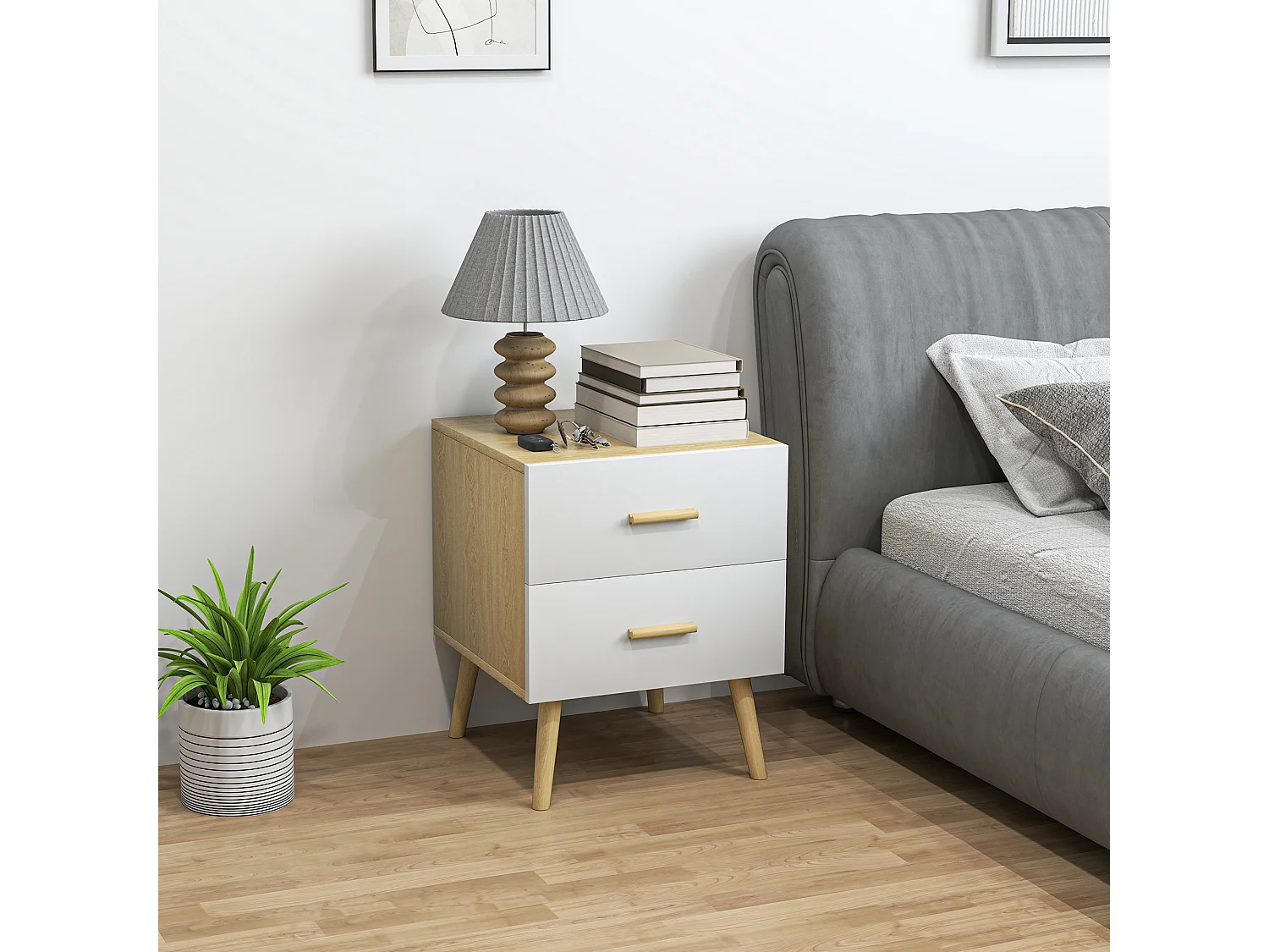 EasyComfort Comodino con 2 Cassetti in Legno in Stile Scandinavo, 40x40x50 cm, Rovere