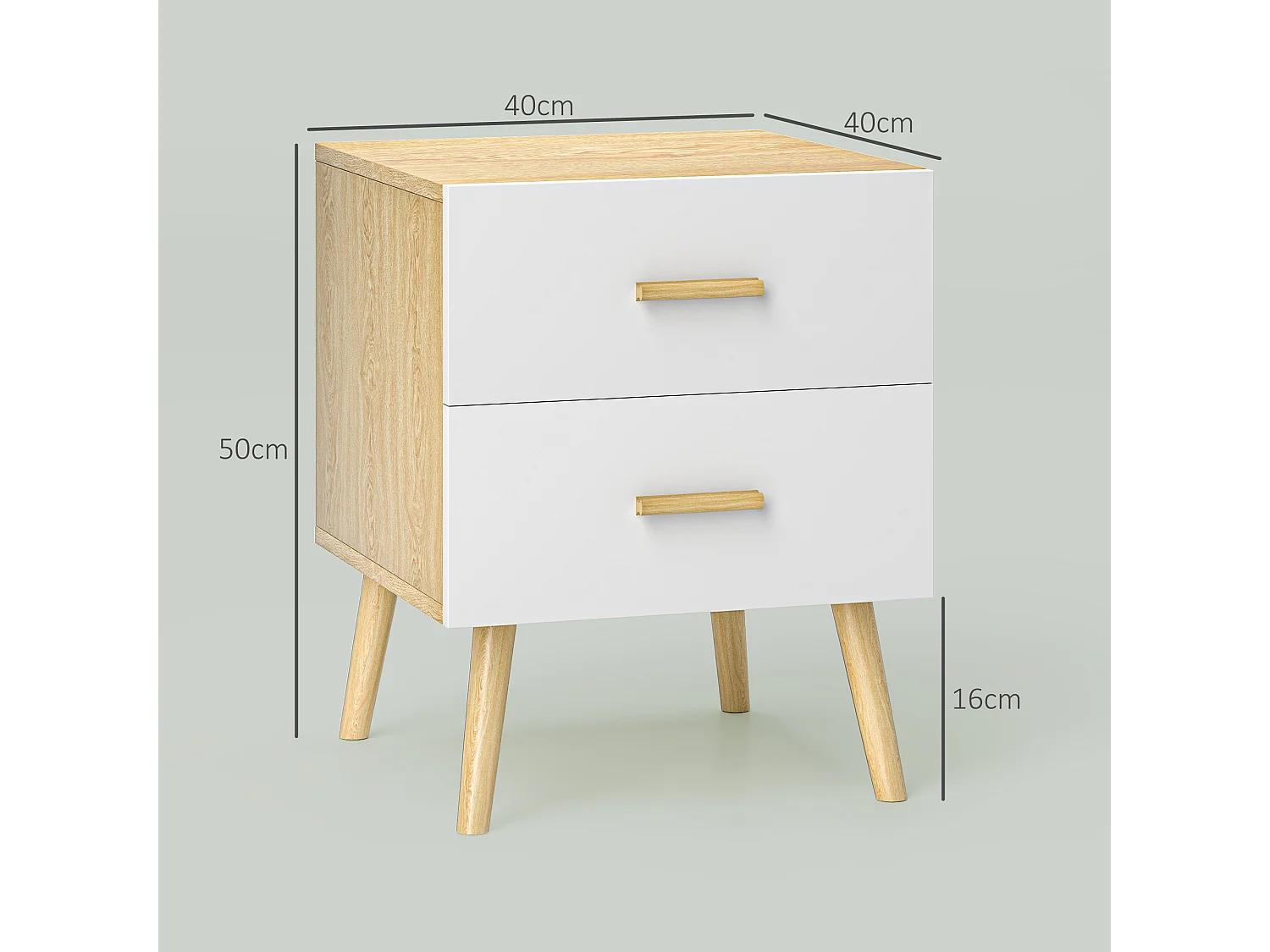 EasyComfort Comodino con 2 Cassetti in Legno in Stile Scandinavo, 40x40x50 cm, Rovere