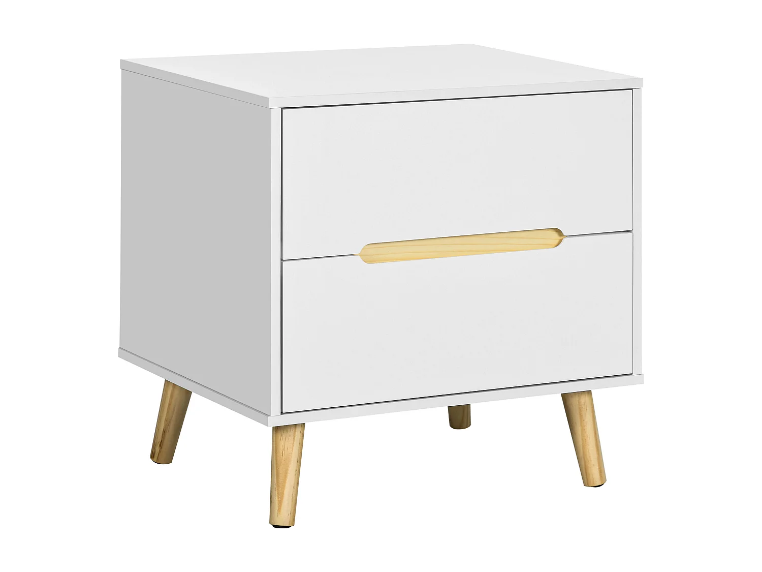 EasyComfort Comodino Moderno con 2 Cassetti in Truciolato e Gambe in Legno di Pino, 50Lx40Px50.5A cm, Bianco