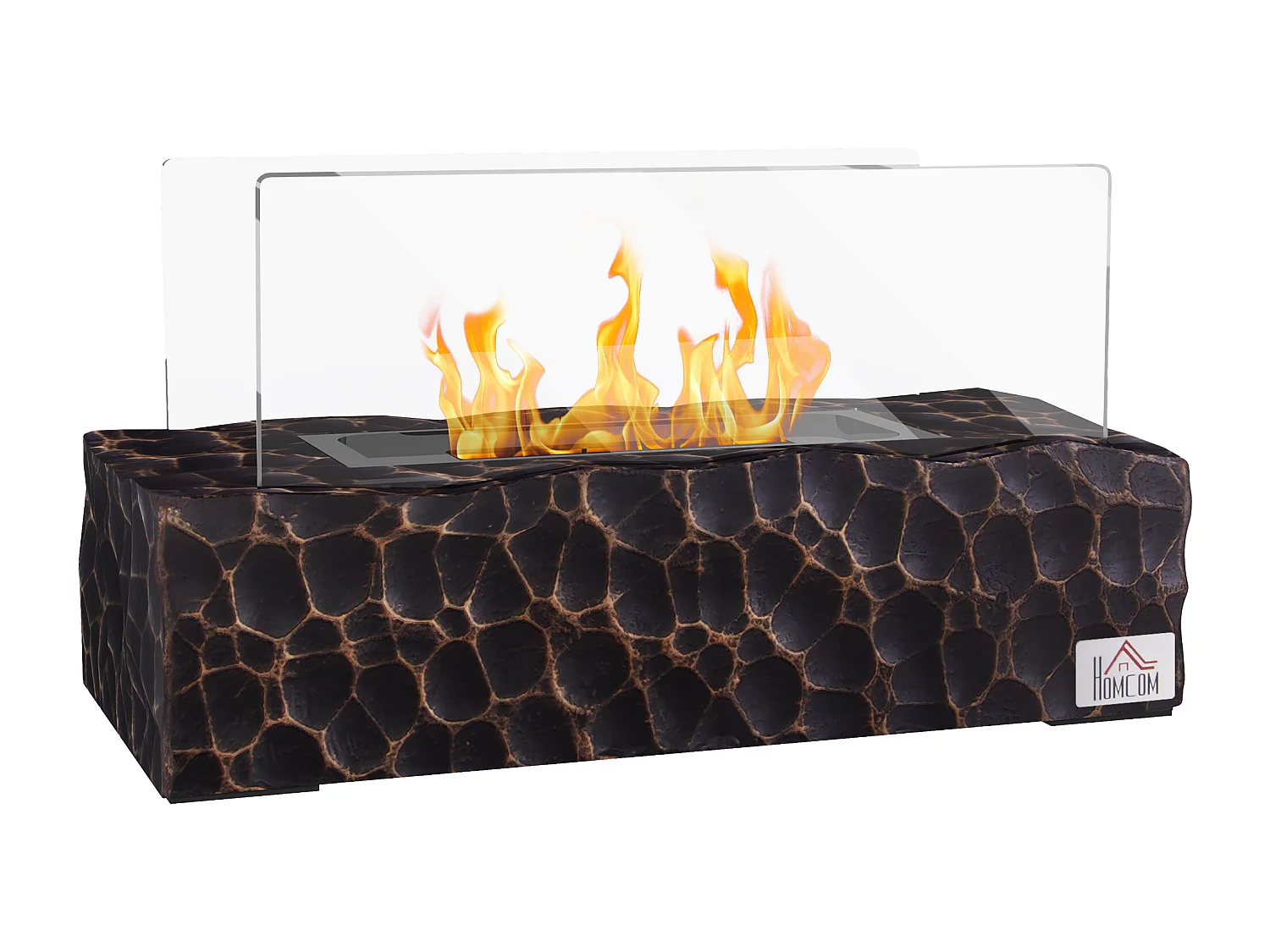 EasyComfort Camino a Bioetanolo da Tavolo con Bruciatore da 1.15L e Pannello in Vetro, 33x16x18cm, Nero