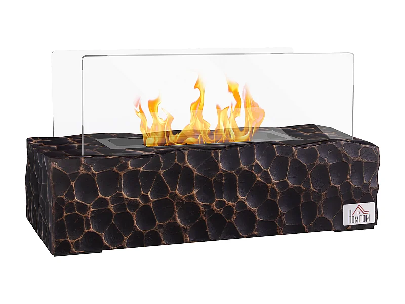 EasyComfort Camino a Bioetanolo da Tavolo con Bruciatore da 1.15L e Pannello in Vetro, 33x16x18cm, Nero