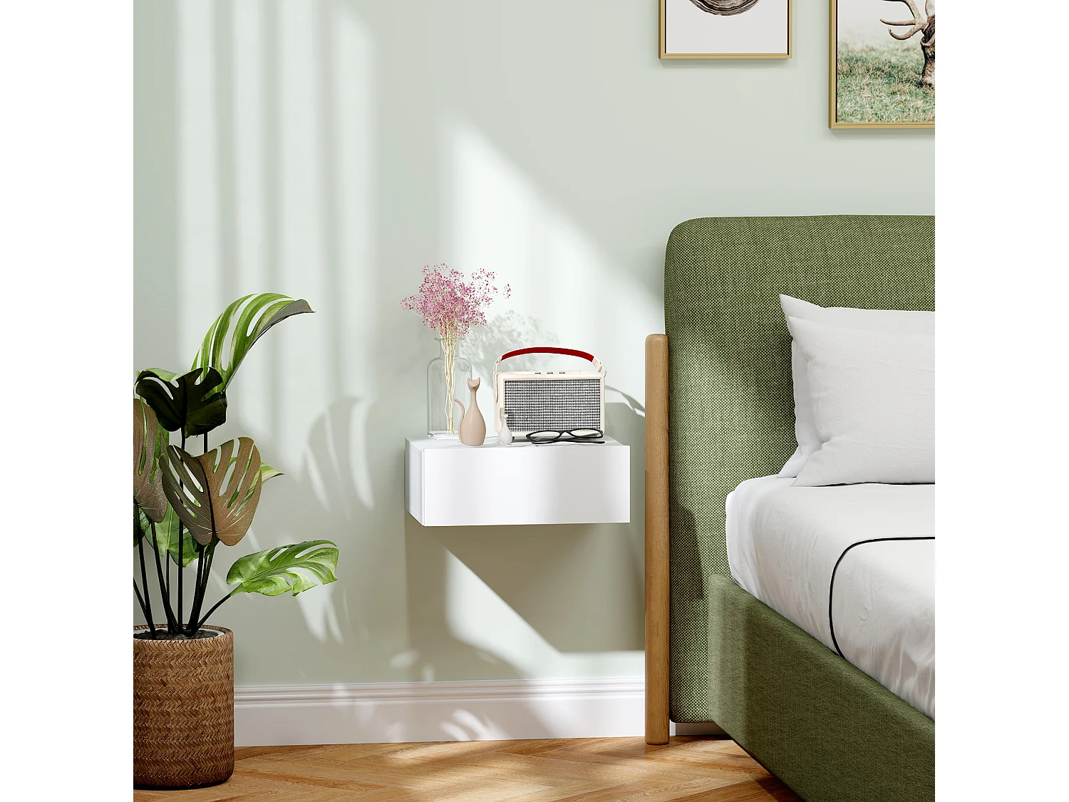 EasyComfort Comodino Sospeso Moderno con Cassetto, in Legno, 40x30x15 cm, Bianco