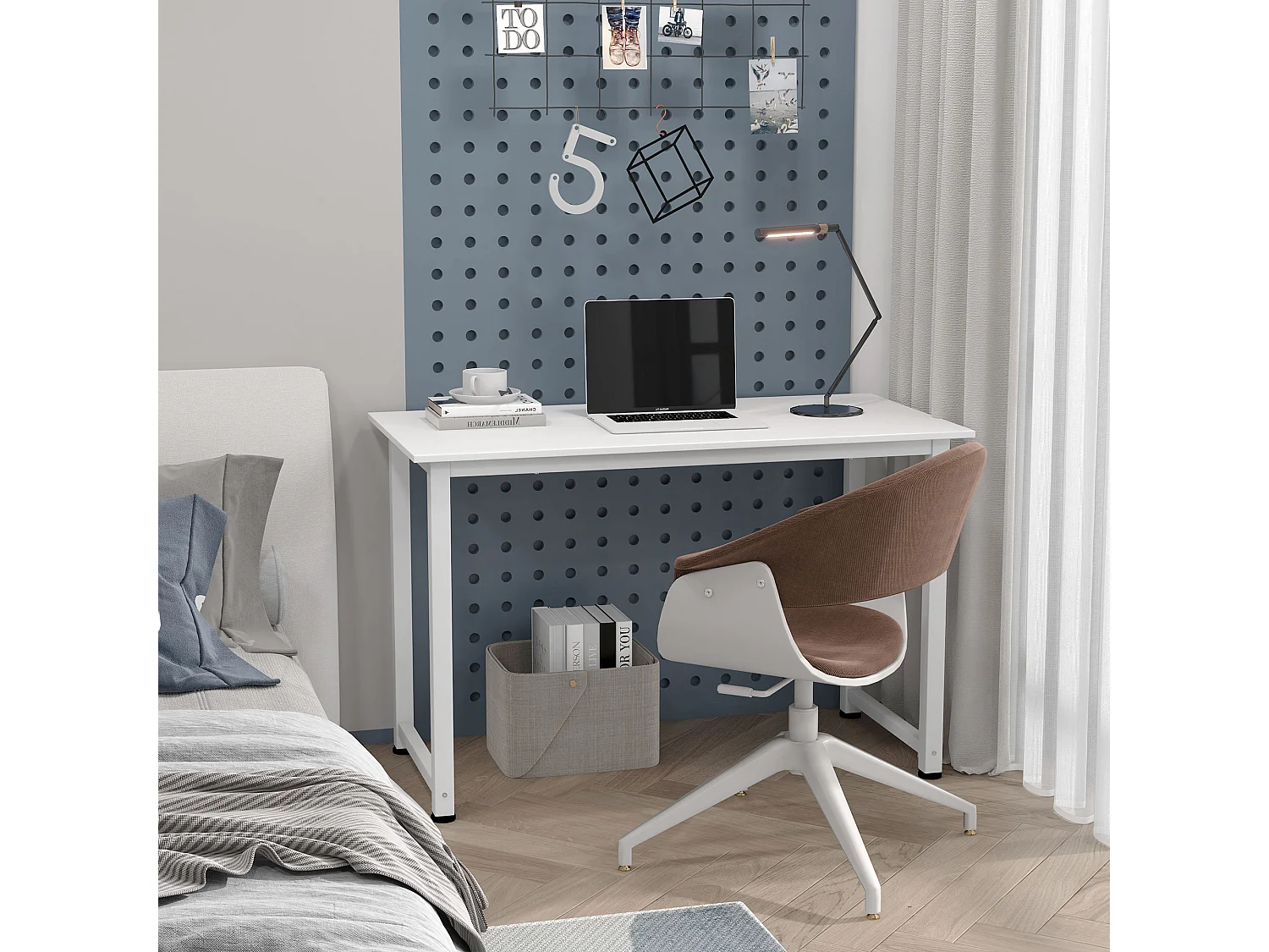EasyComfort Scrivania per Computer con Piedini Regolabili in Truciolato e Acciaio, 120x60x76 cm, Bianco