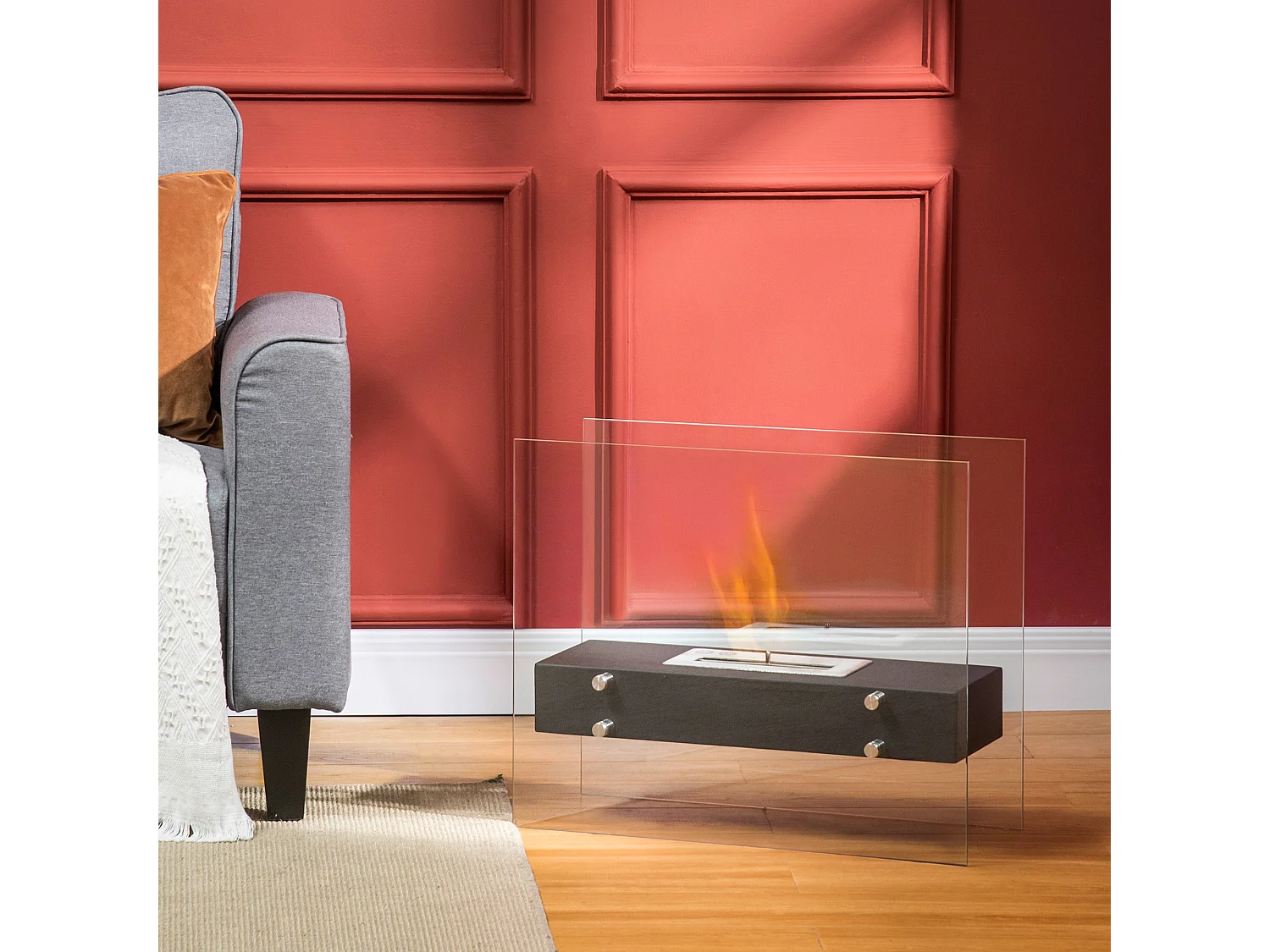 EasyComfort Camino Bioetanolo in Metallo e Vetro, 3h di Combustione con Serbatoio 1.5L e Copertura 25m², 60x26x50 cm, Nero